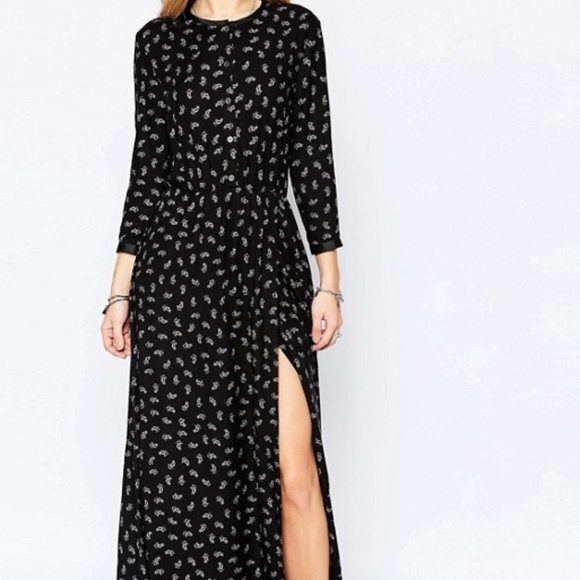 Sisley France Floral Fit &Flare Maxi Dress in Paisley Black Cocktail Longsleeve - Picture 3 of 11